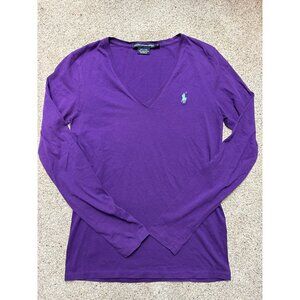 Ralph Lauren medium Sport Womens Polo Logo Purple 100% Cotton Embroidery v-neck